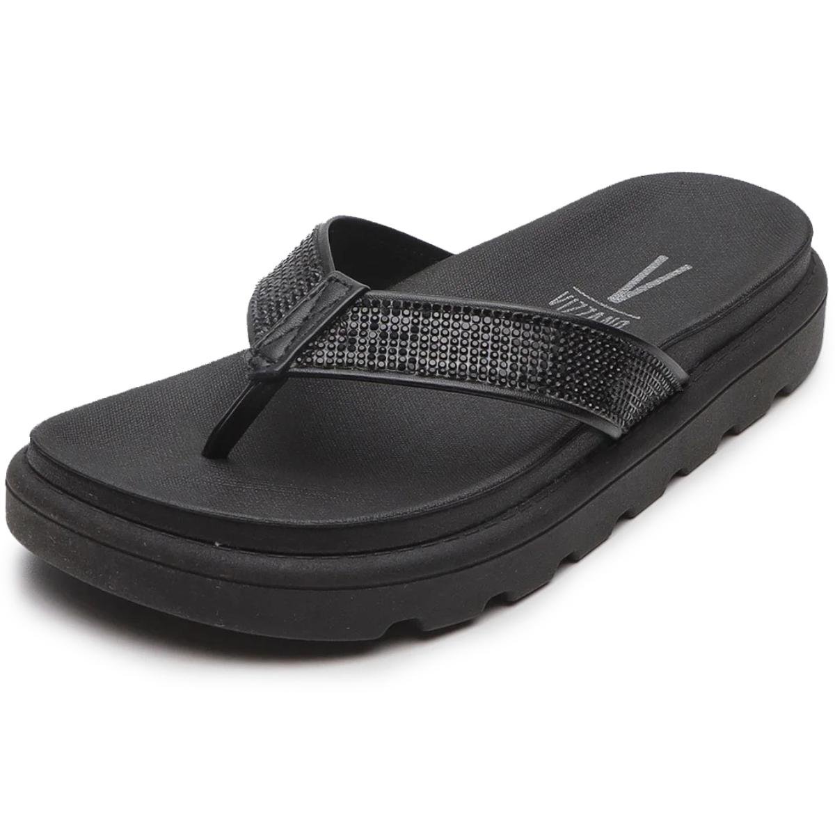 Chinelo Vizzano Flat Strass Feminino - Preto Preto 1