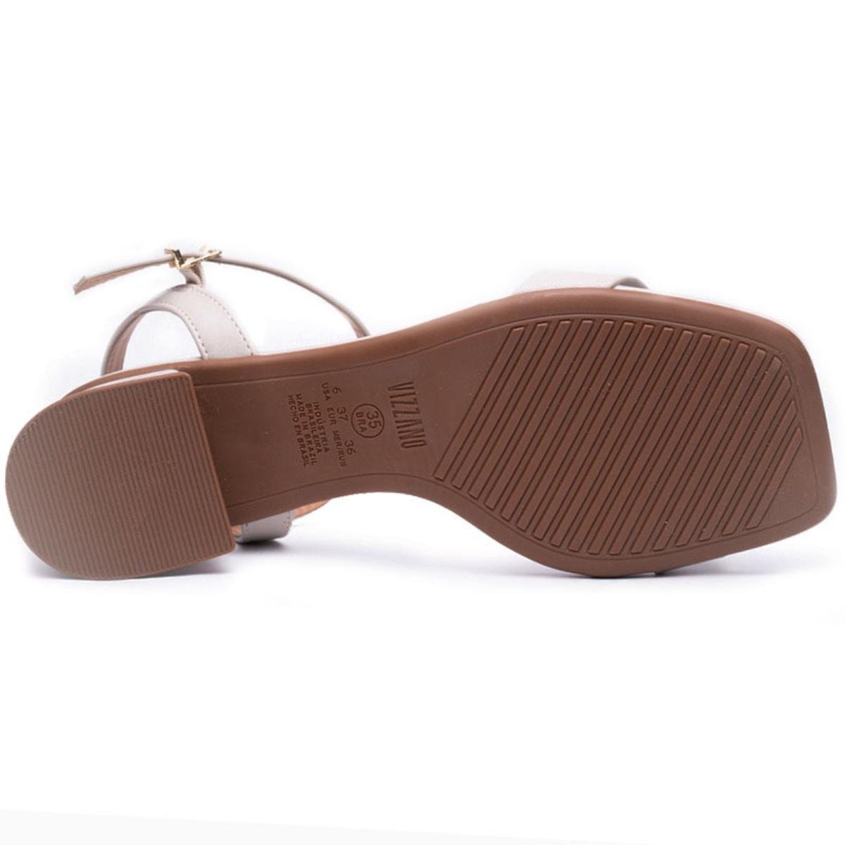 Sandália Vizzano Salto Bloco Baixo Casual Feminina Cinza Branco