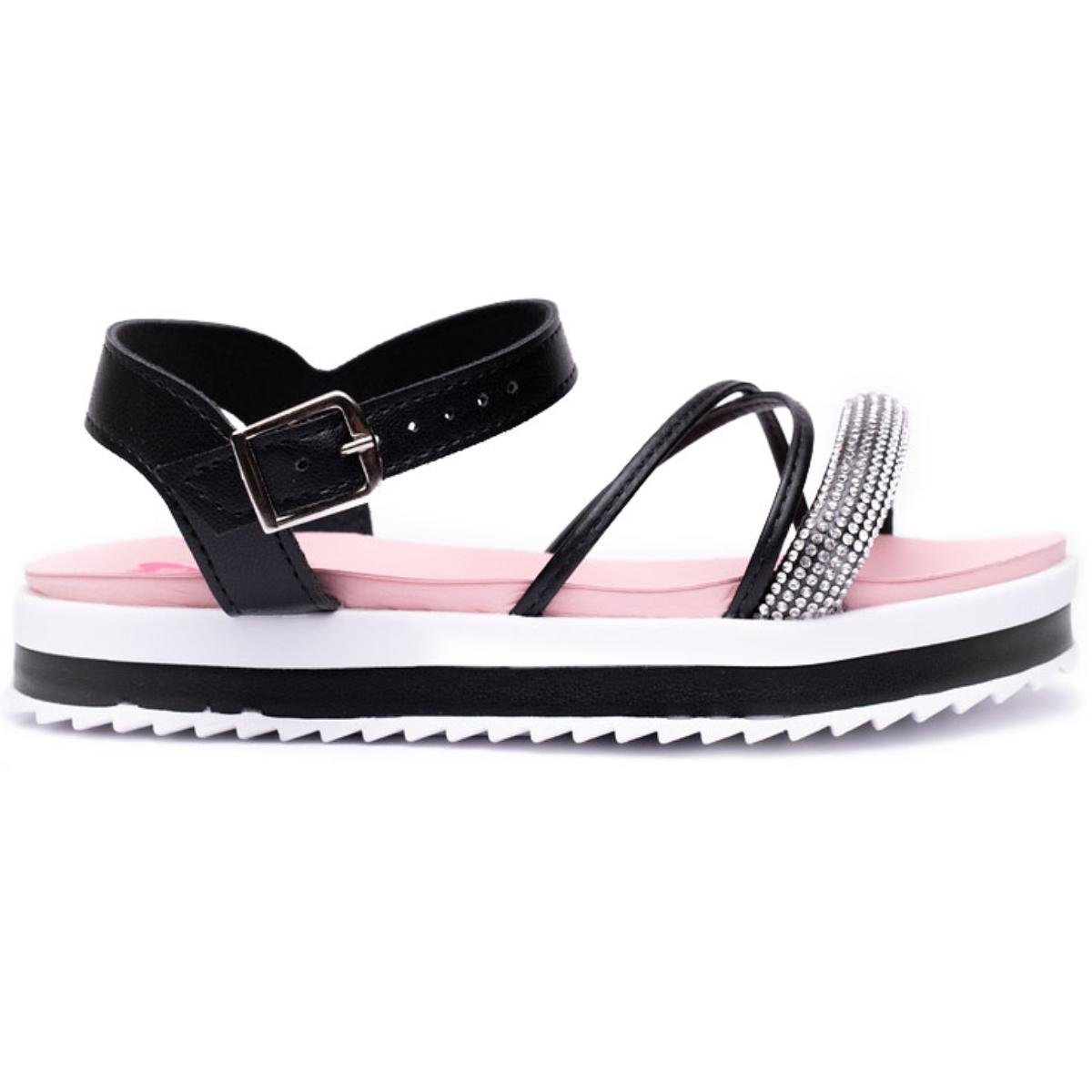 Sandália Infantil Molekinha Flatform Strass - Rosa e Preto Preto 2