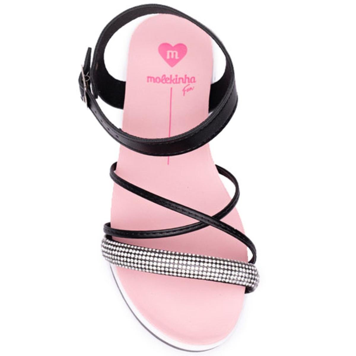 Sandália Infantil Molekinha Flatform Strass - Rosa e Preto Preto 3