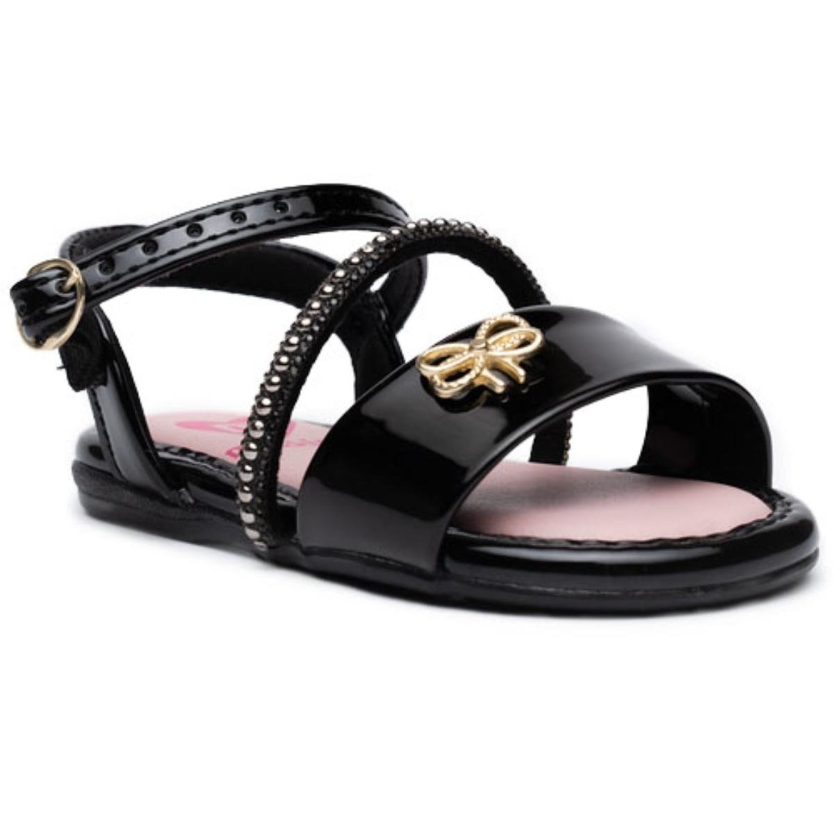 Sandália Infantil Molekinha Strass laço Menina - Preto Preto 1