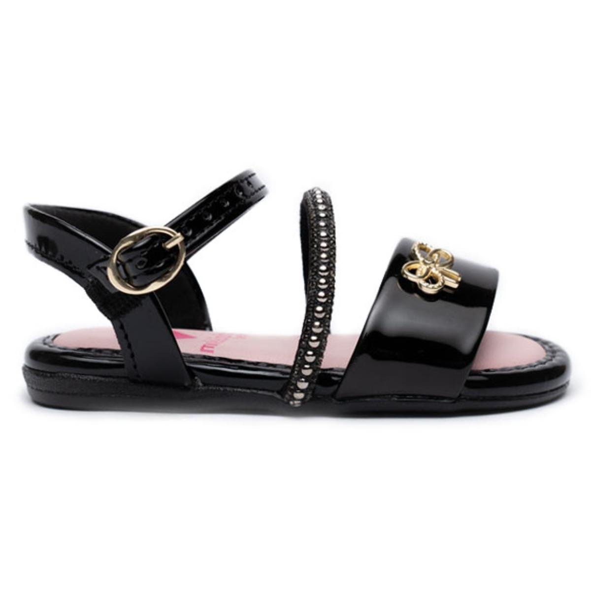 Sandália Infantil Molekinha Strass laço Menina - Preto Preto 2