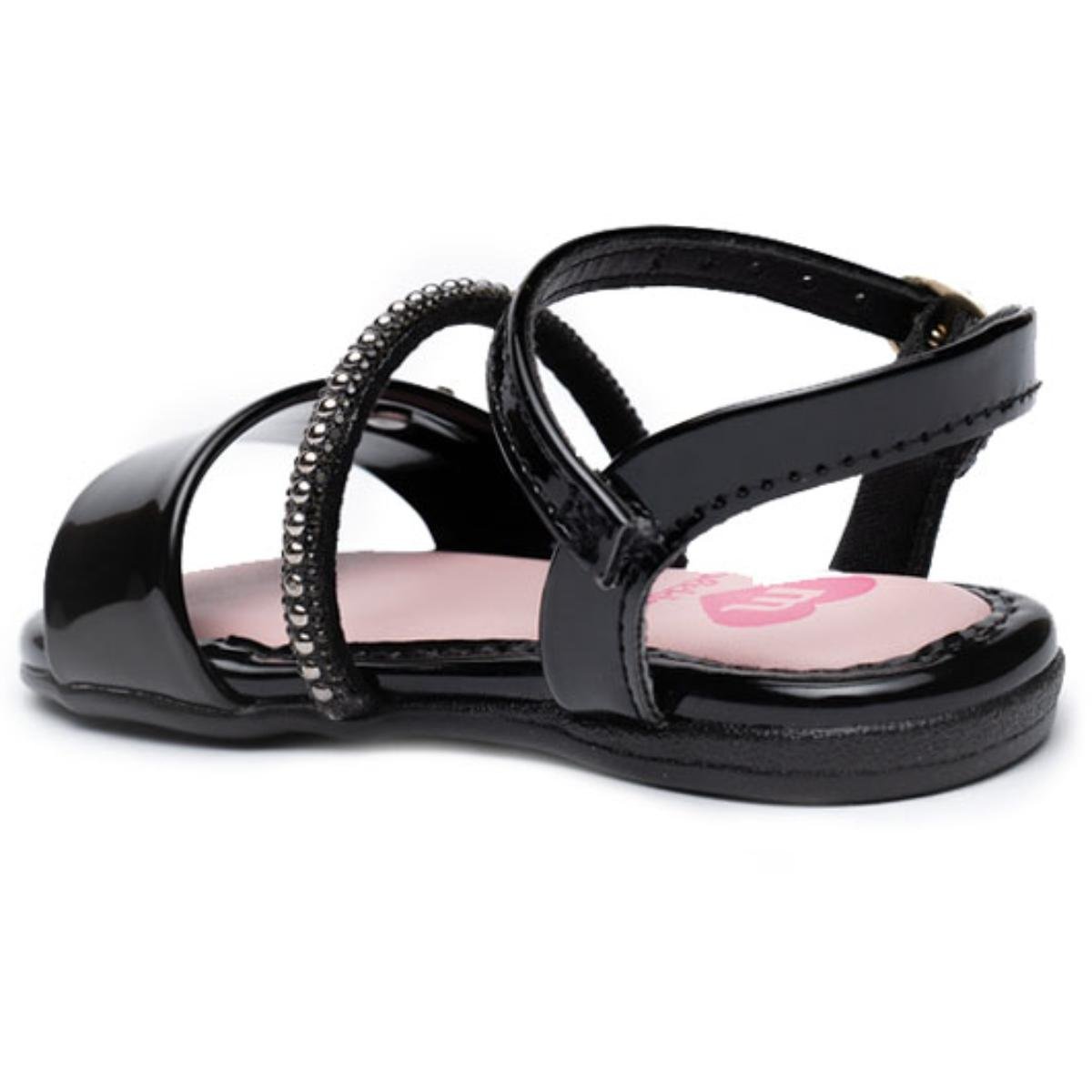 Sandália Infantil Molekinha Strass laço Menina - Preto Preto 4