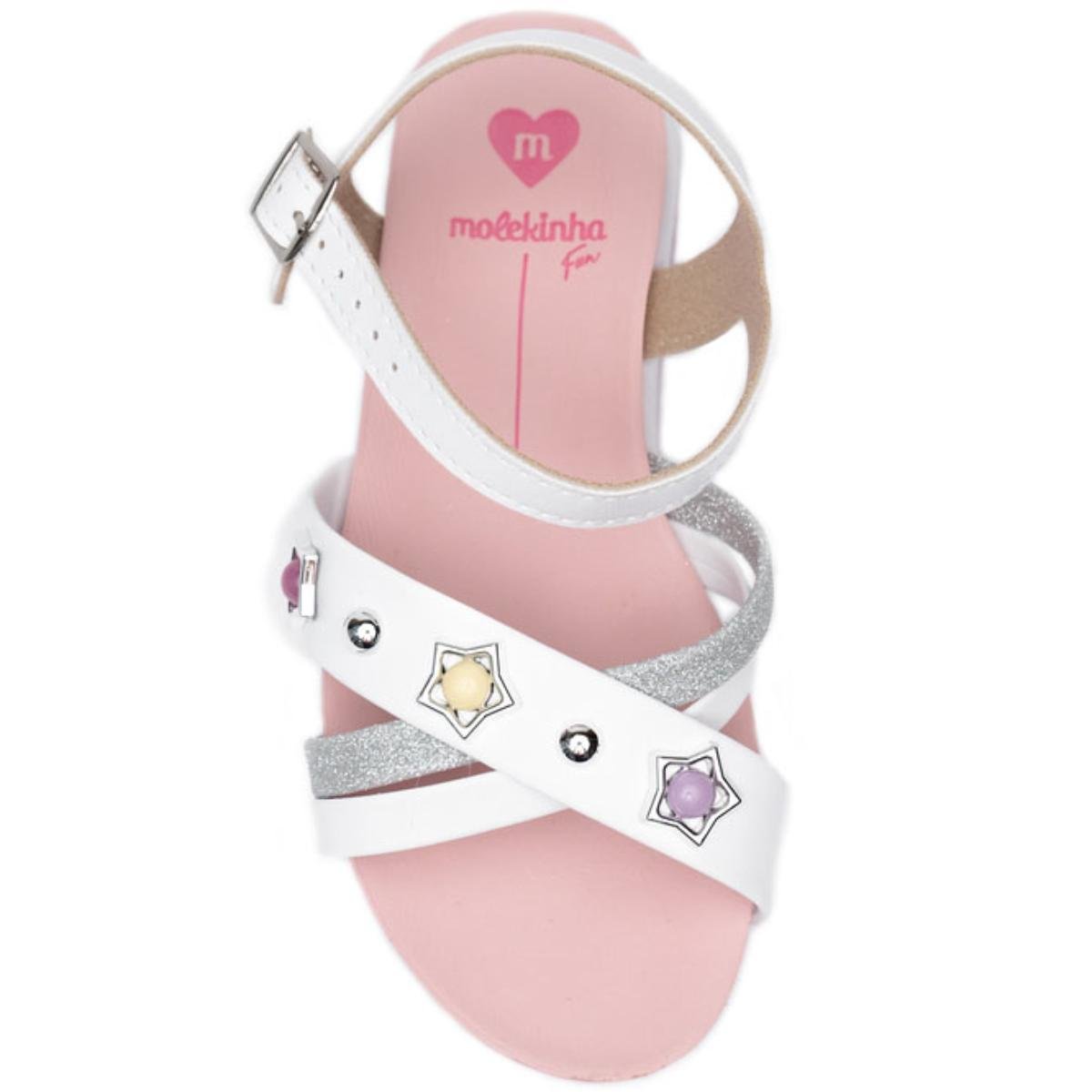 Sandália Infantil Molekinha Flatform Tira Strass Pedraria - Rosa Branco 3