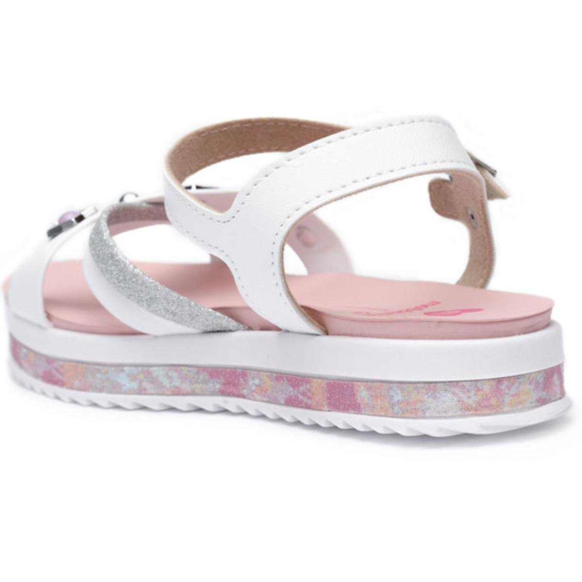 Sandália Infantil Molekinha Flatform Tira Strass Pedraria - Rosa Branco 4