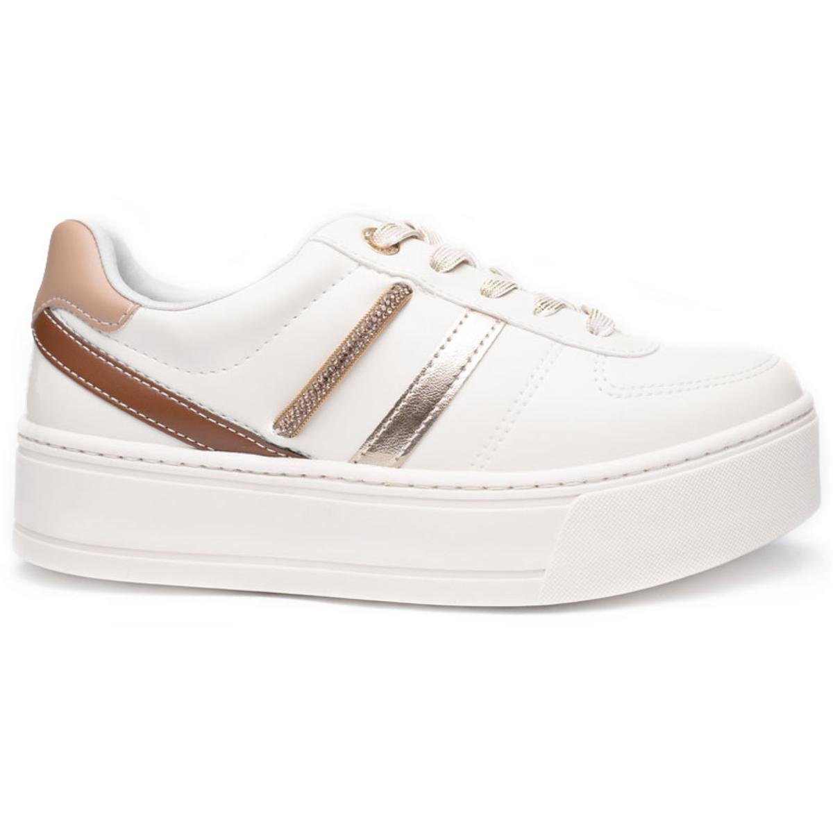 Tênis Ramarim Plataforma Casual Feminino - Branco e Dourado Branco 2