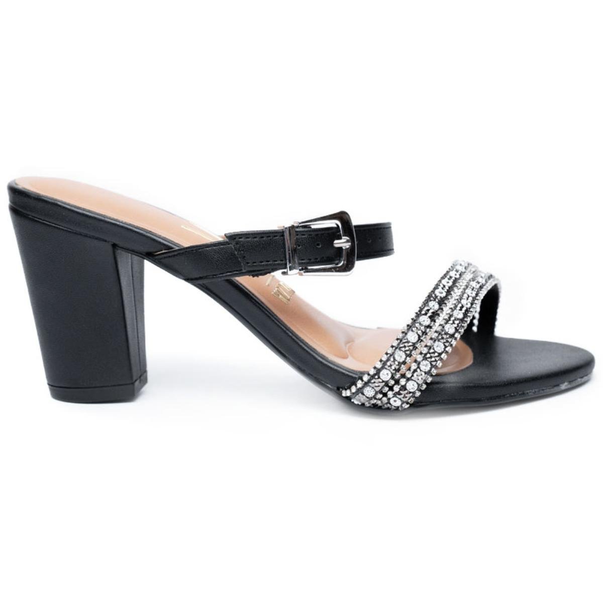 Tamanco Vizzano Fivela Strass Salto Grosso Feminino - Preto Preto 2