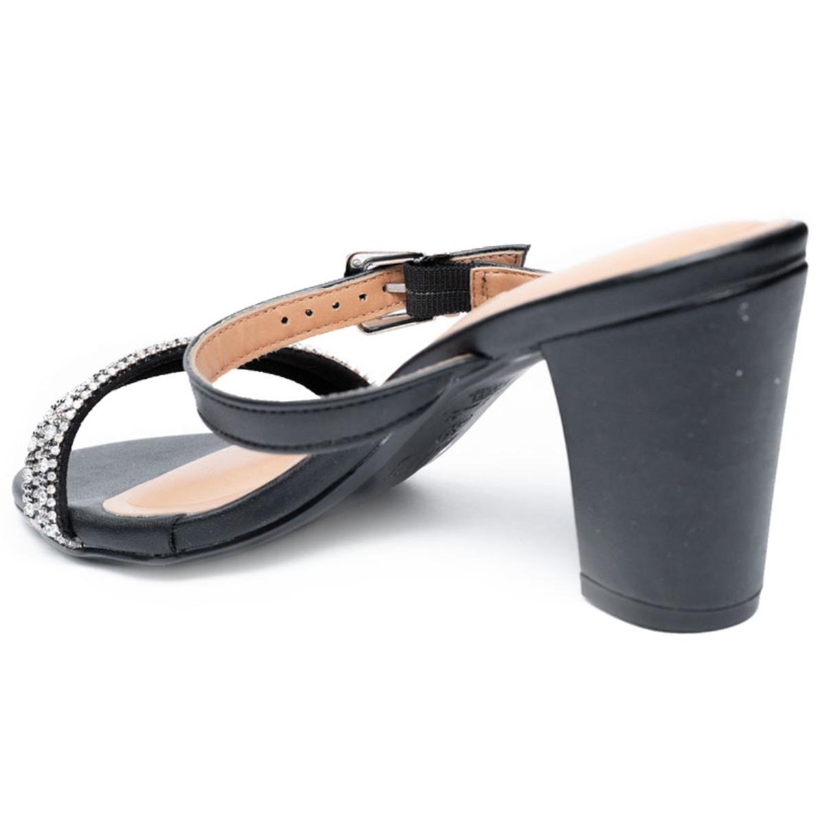 Tamanco Vizzano Fivela Strass Salto Grosso Feminino - Preto Preto 4