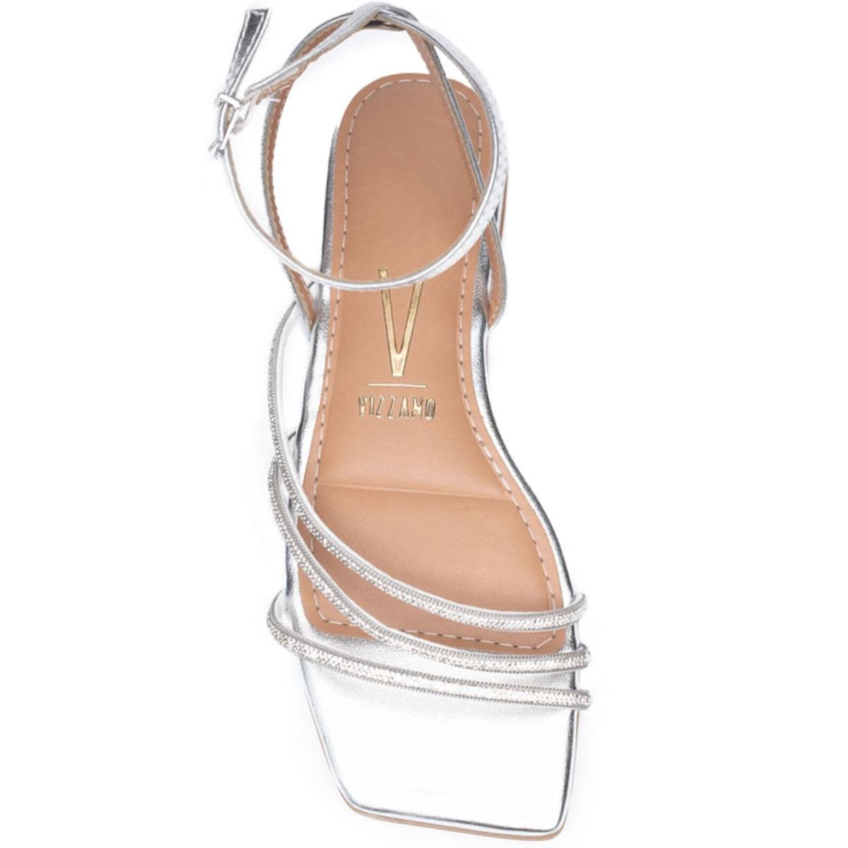 Rasteira Vizzano Metalizada Strass Feminina - Prata Prata 3