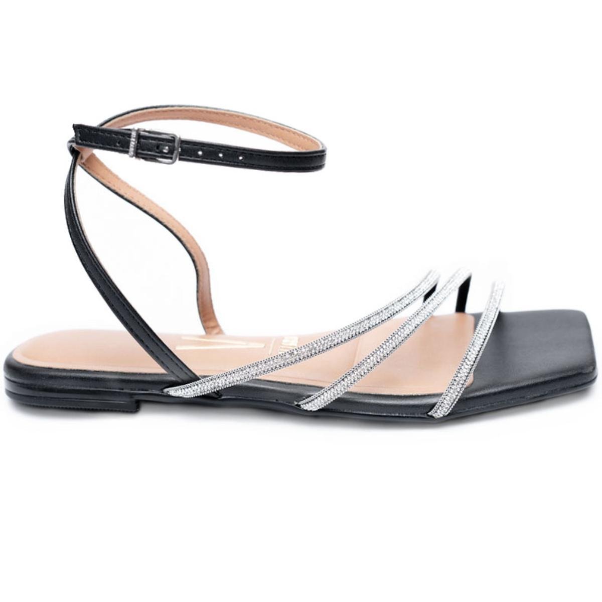 Rasteira Vizzano Tiras Strass Feminina - Preto Preto 2