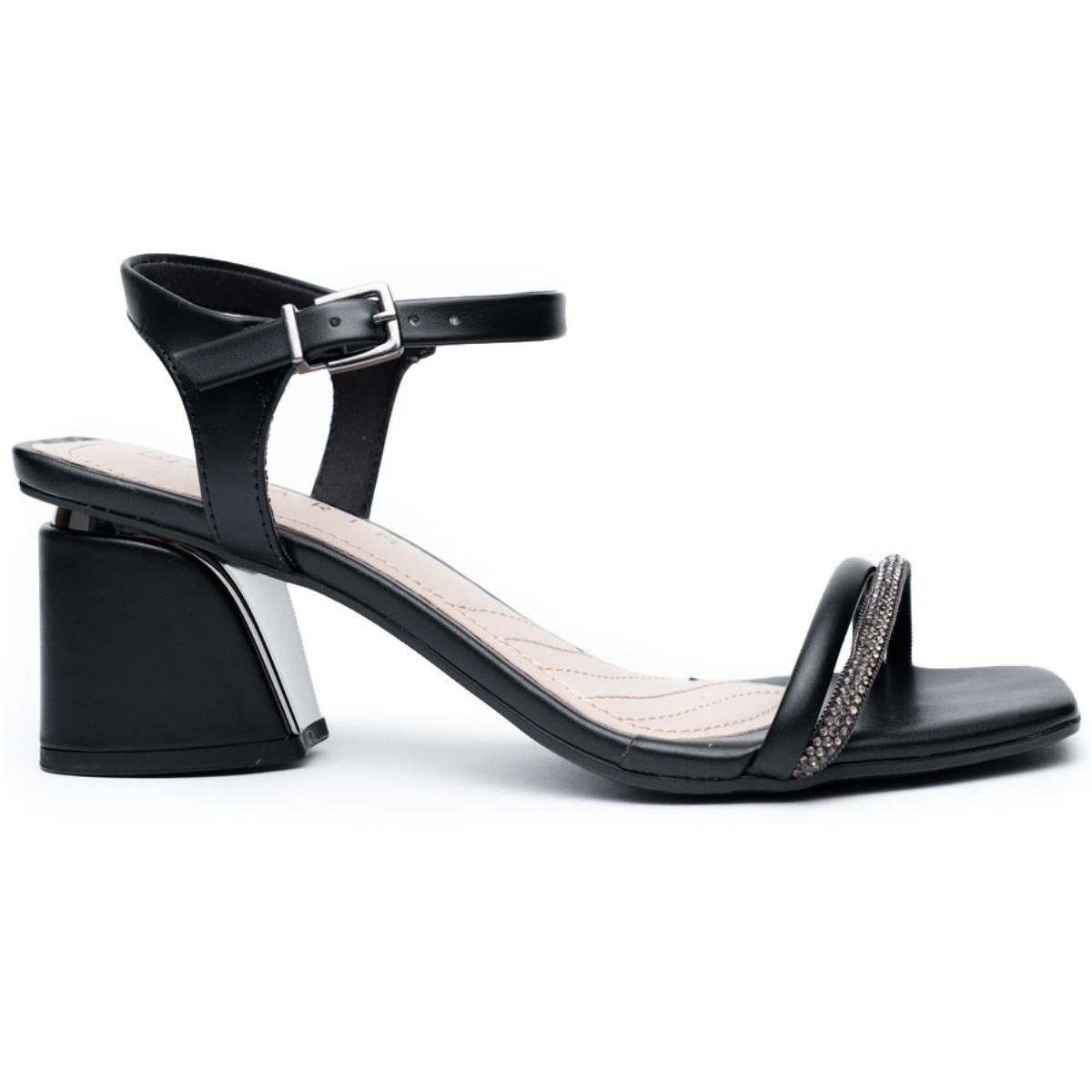 Sandália Ramarim Tira Strass Salto Bloco Feminina - Preto Preto 2