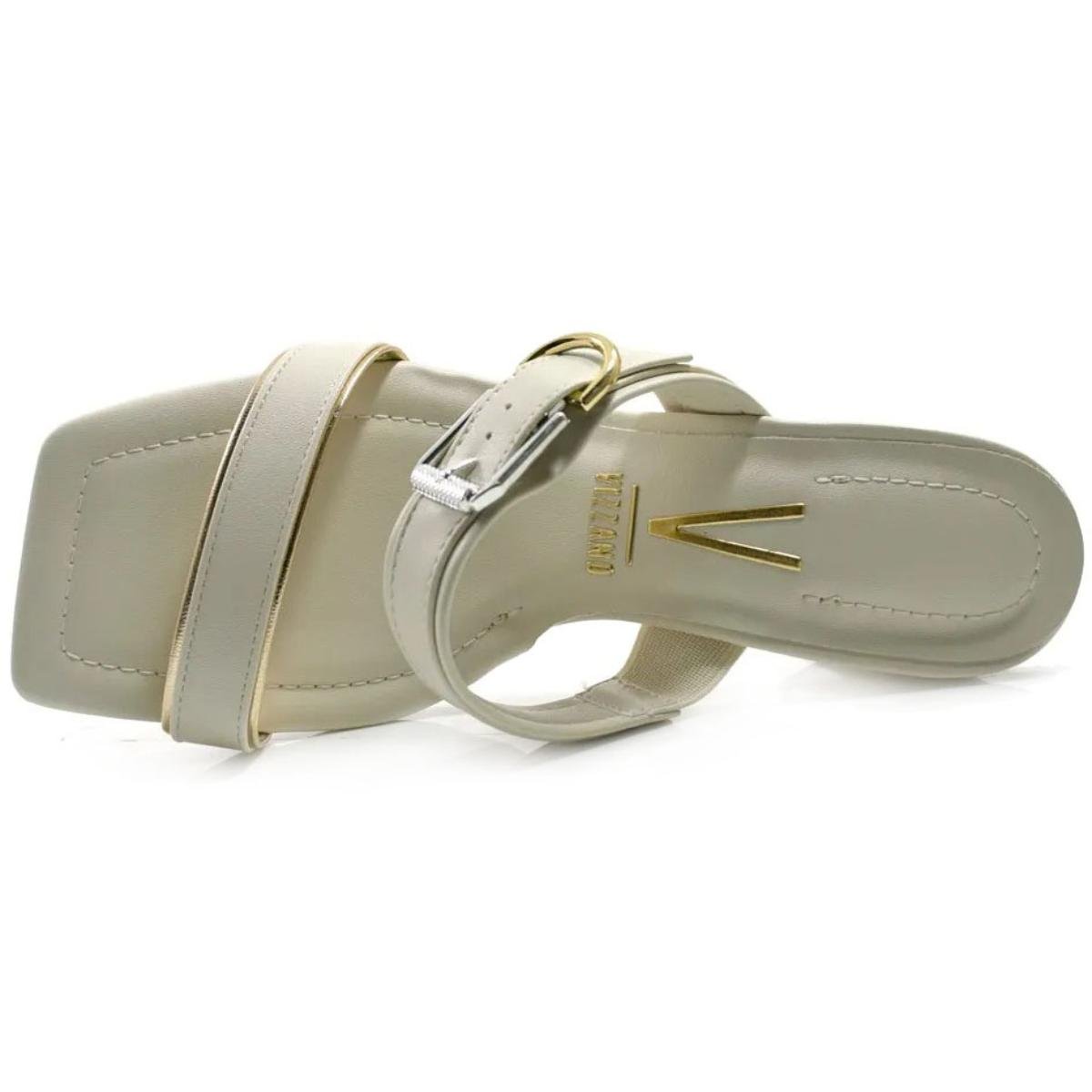 Tamanco Vizzano Fivela Salto Bloco Feminino - Cinza Branco 3