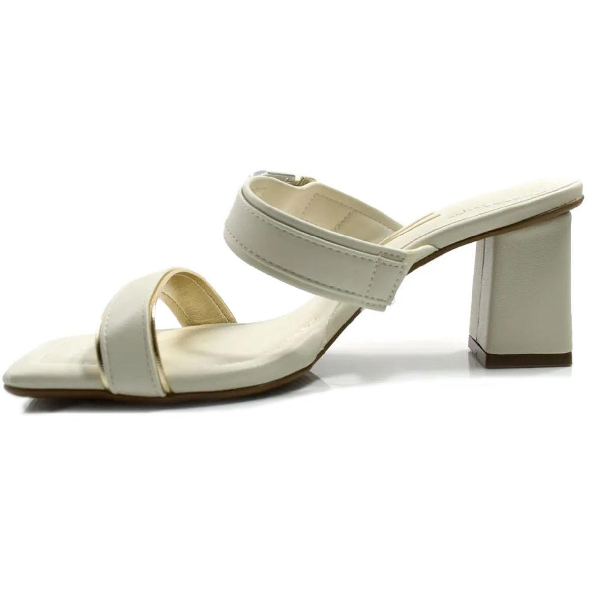 Tamanco Vizzano Fivela Salto Bloco Feminino - Cinza Branco 4