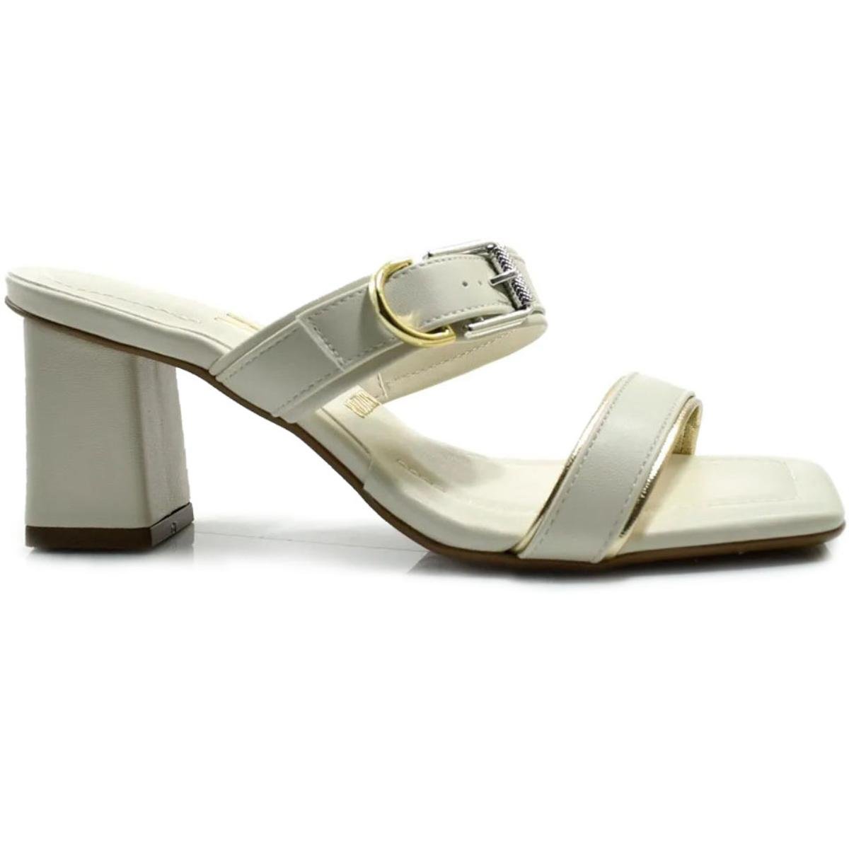 Tamanco Vizzano Fivela Salto Bloco Feminino - Cinza Branco 2