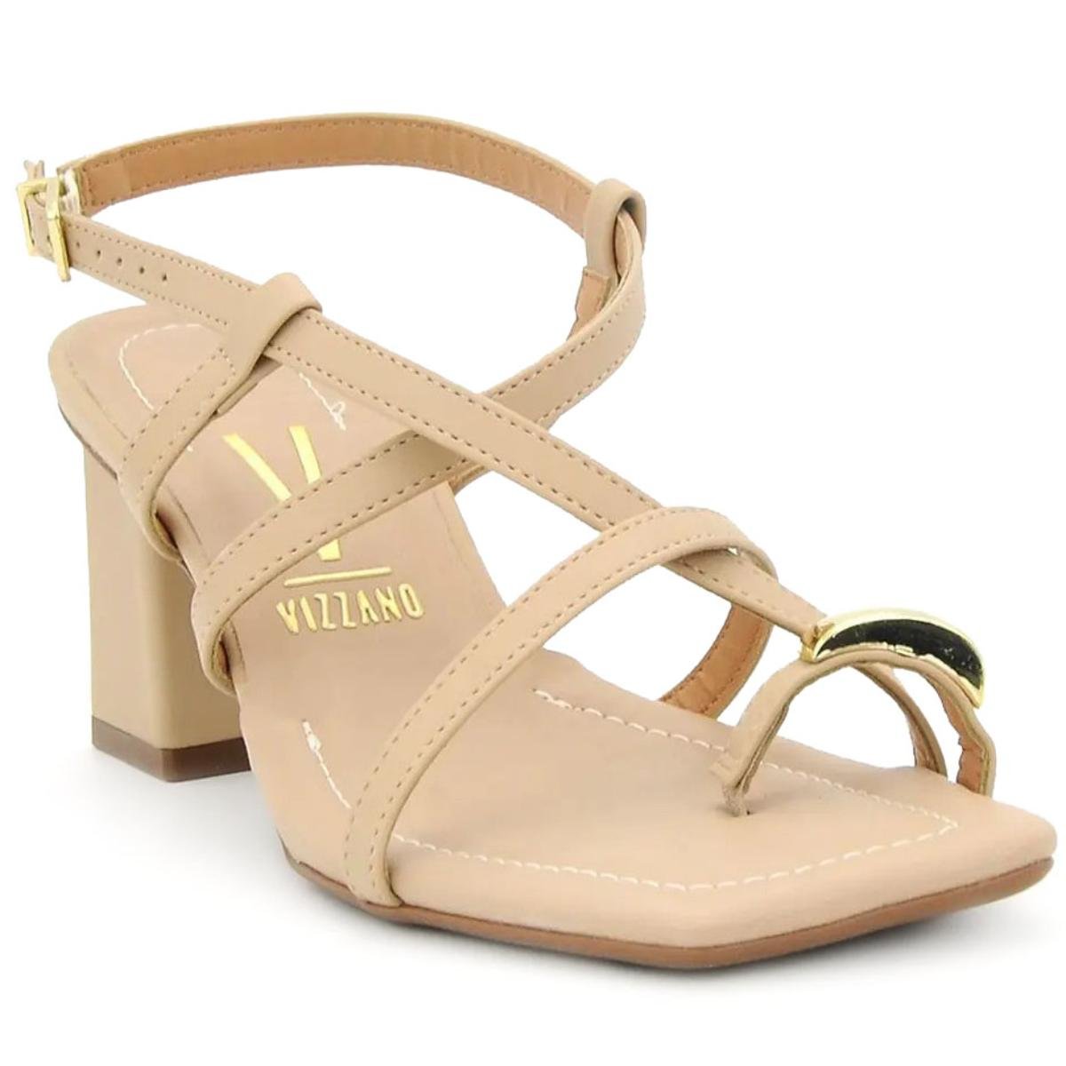 Sandália Vizzano Salto Bloco Detalhe Feminina - Bege Bege 1