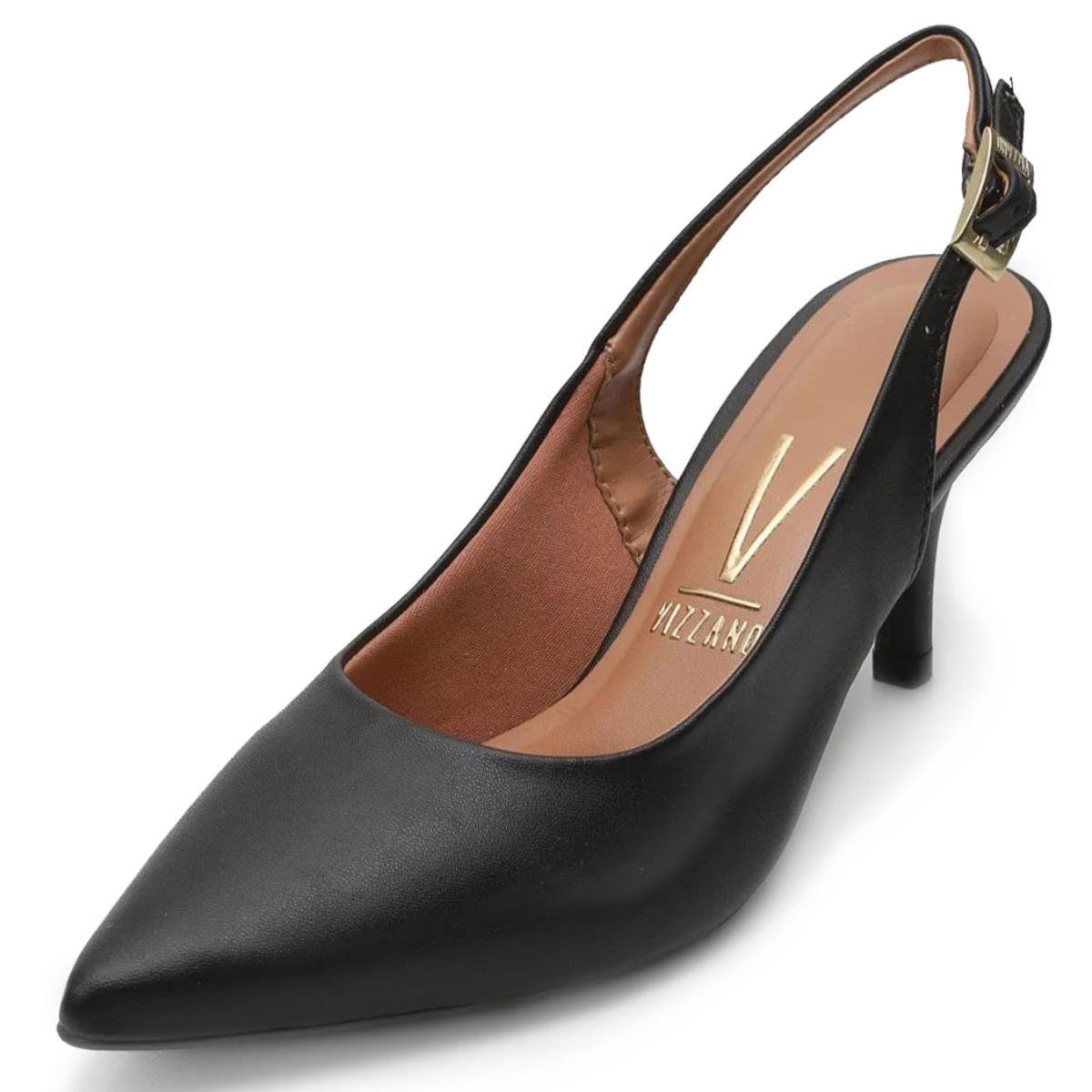 Scarpin Vizzano Napa Slingback Salto Fino Médio - Preto Preto 1