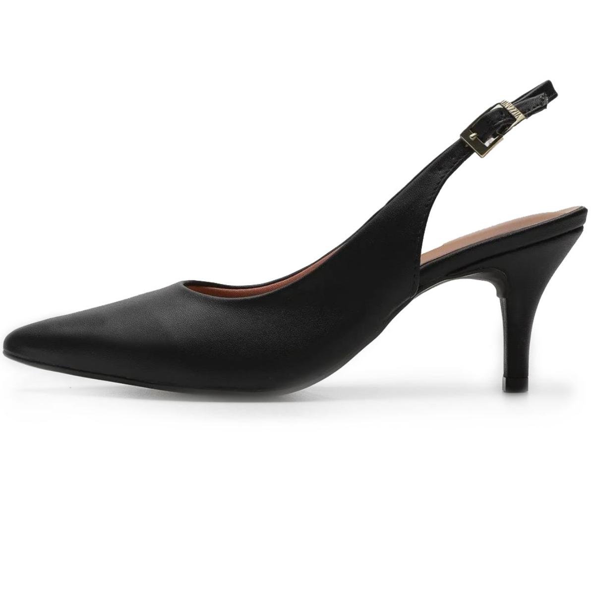 Scarpin Vizzano Napa Slingback Salto Fino Médio - Preto Preto 2
