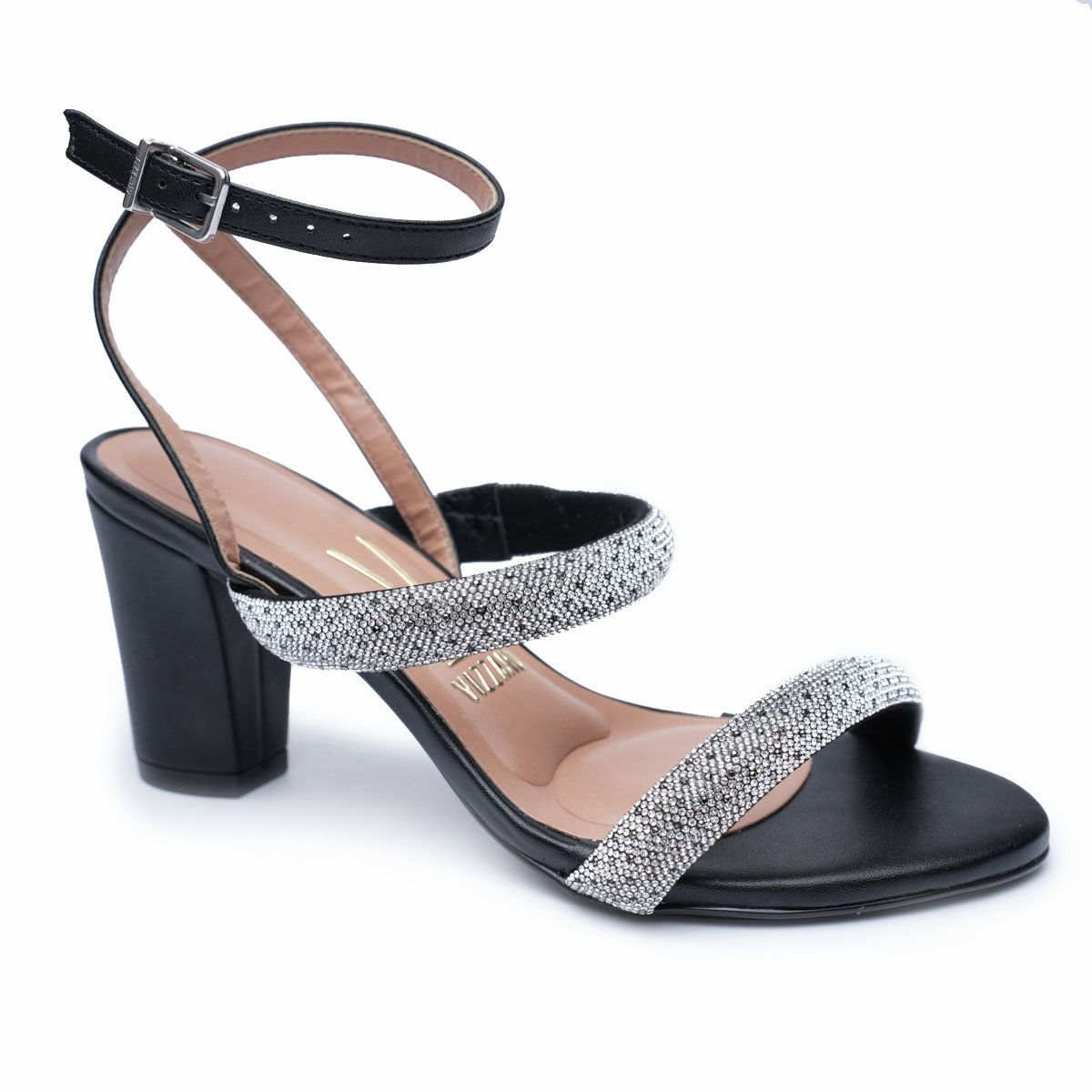 Sandália Vizzano Pedraria Salto Médio Feminino - Preto Preto 1