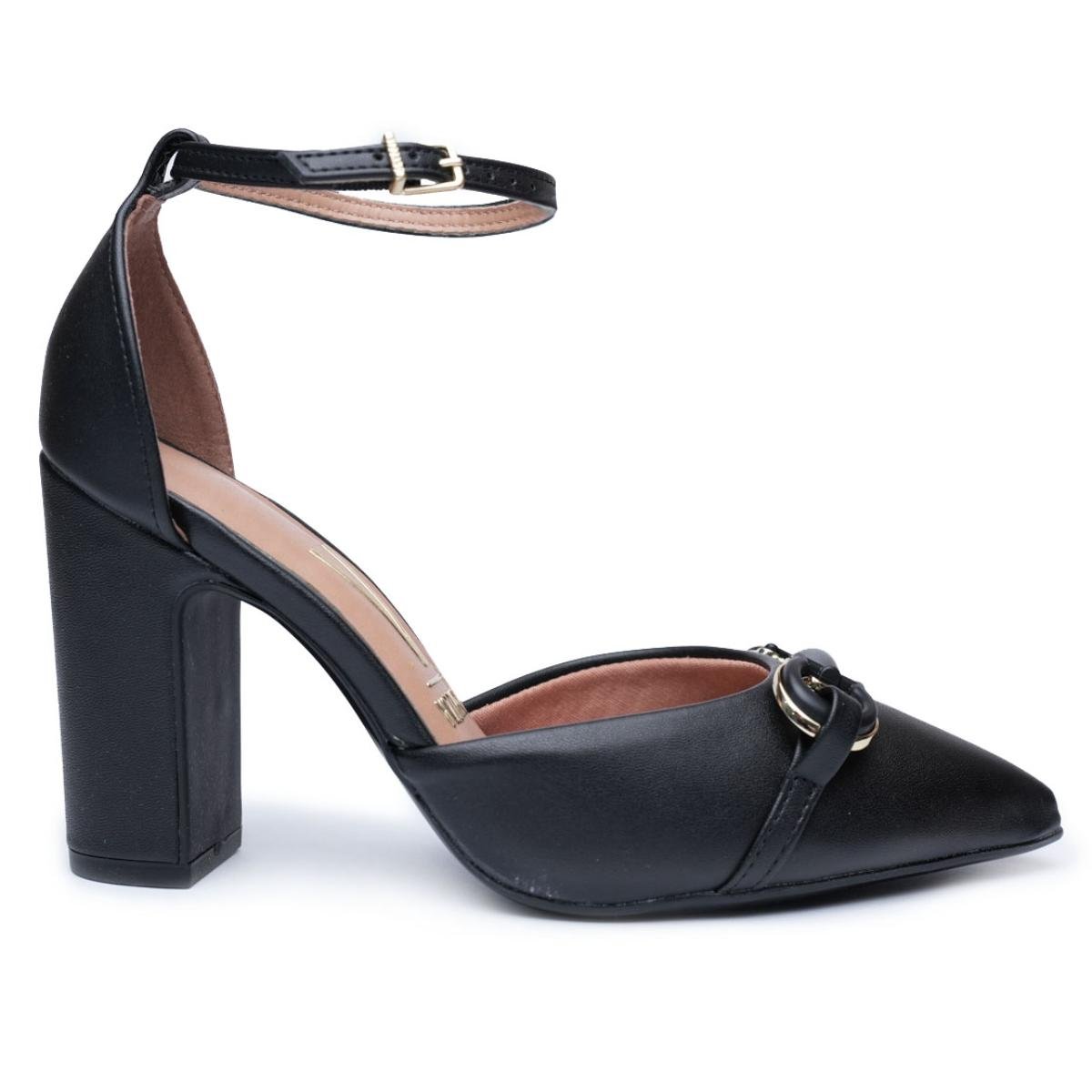 Scarpin Vizzano Salto Grosso Detalhe Feminino - Preto Preto 2