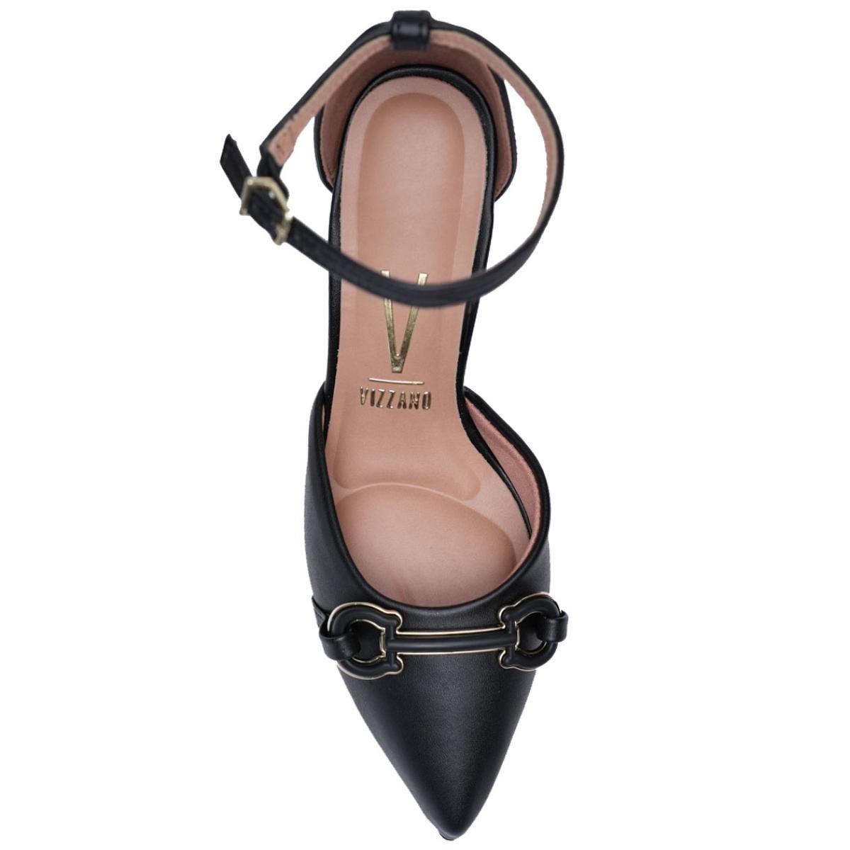 Scarpin Vizzano Salto Grosso Detalhe Feminino - Preto Preto 3