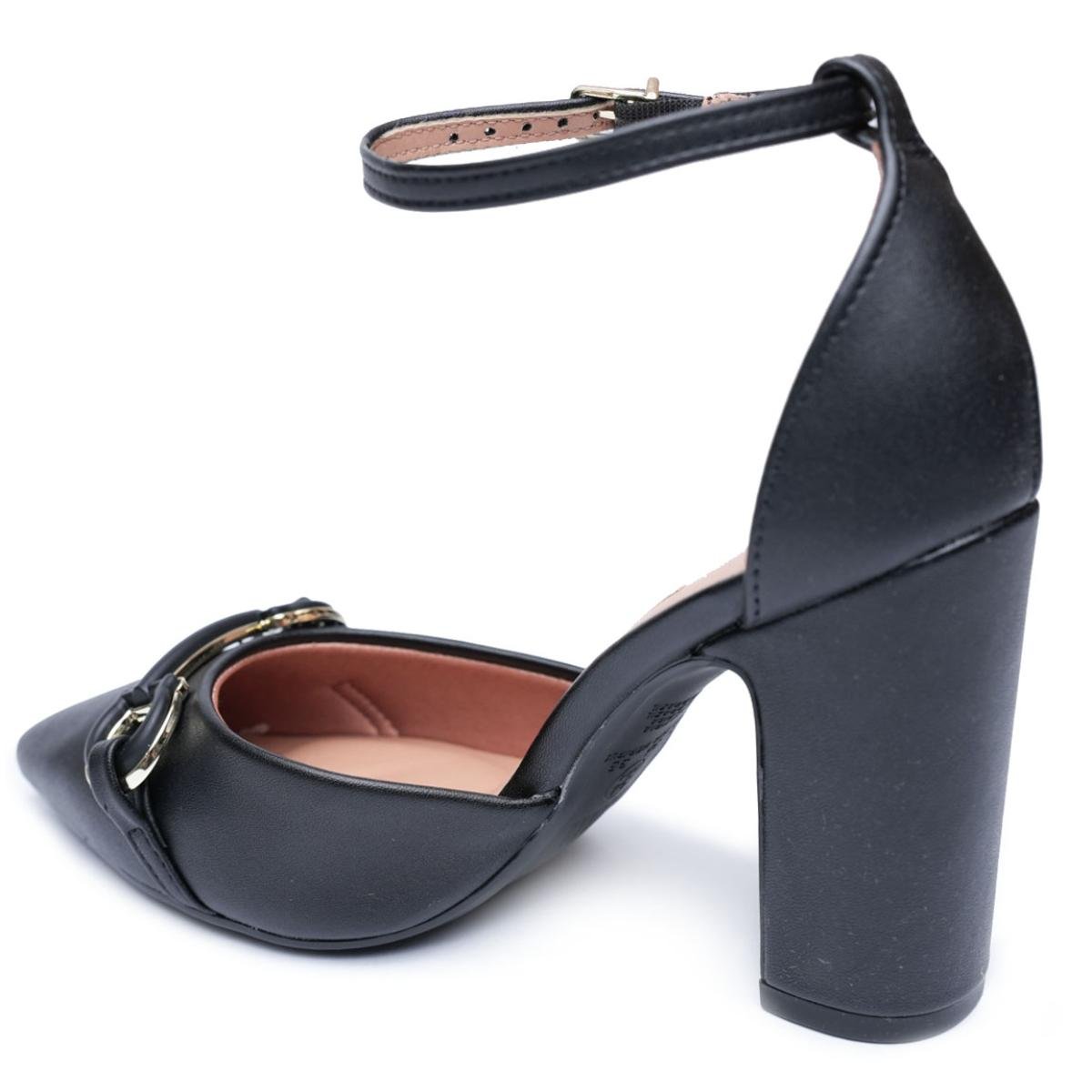 Scarpin Vizzano Salto Grosso Detalhe Feminino - Preto Preto 4