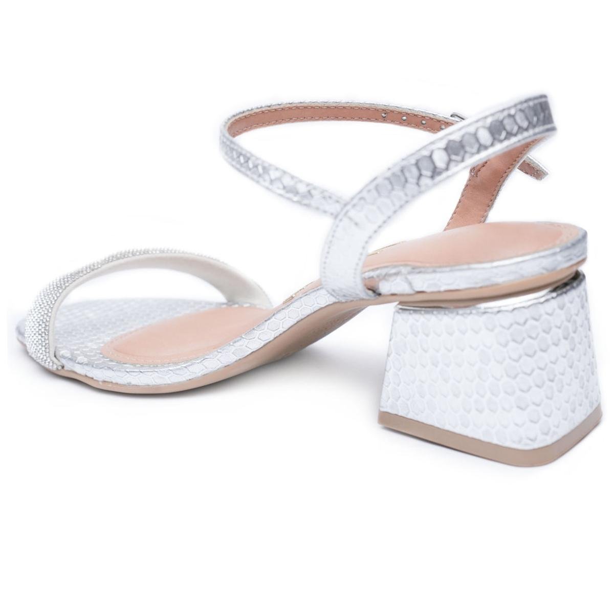 Sandália Vizzano Metalizada Cristais Salto Bloco Feminino - Prata Preto 4