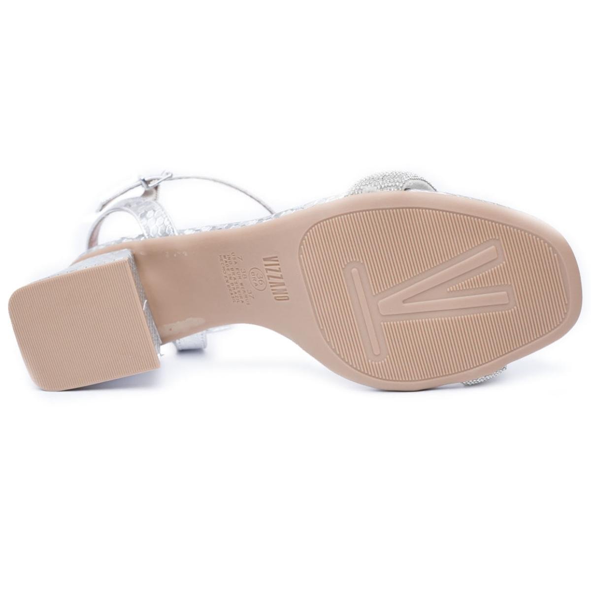 Sandália Vizzano Metalizada Cristais Salto Bloco Feminino - Prata Preto 5