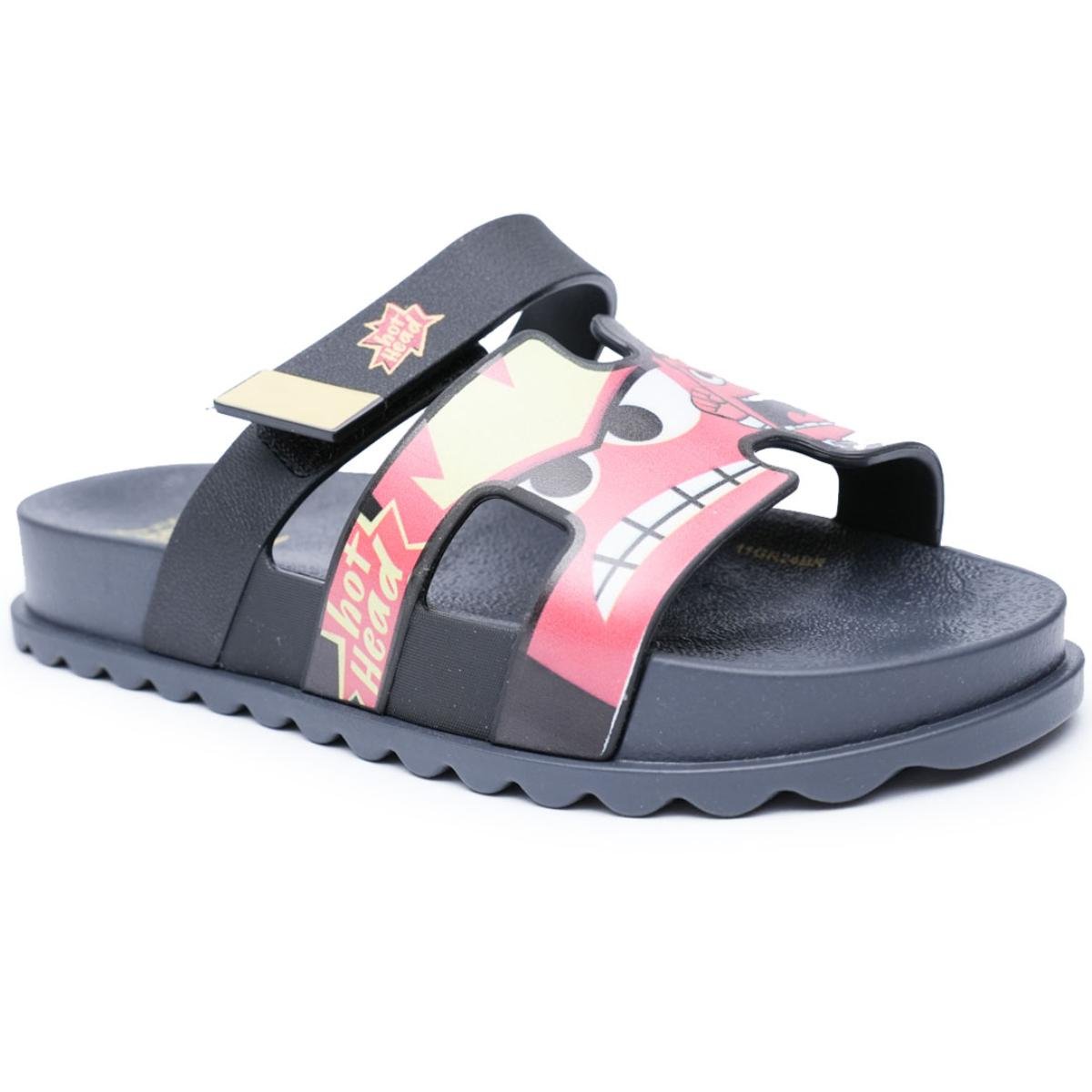 Chinelo Infantil Slide Grendene Kids Divertida Mente - Preto e Vermelho