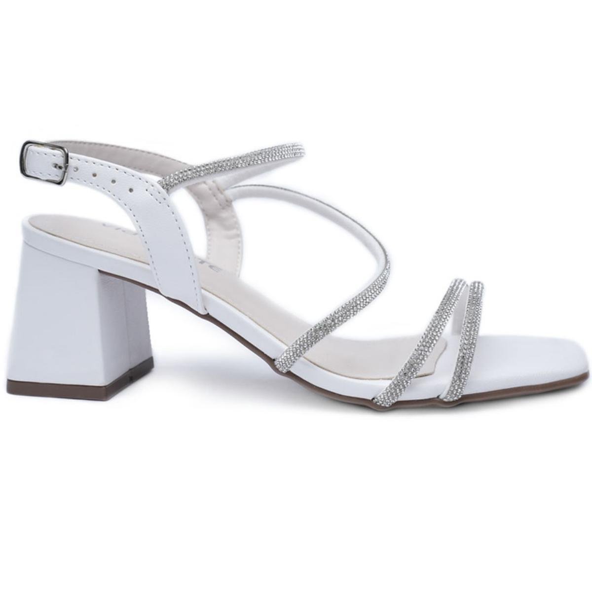 Sandália Via Marte Salto Bloco Strass Feminina - Branco Branco 2