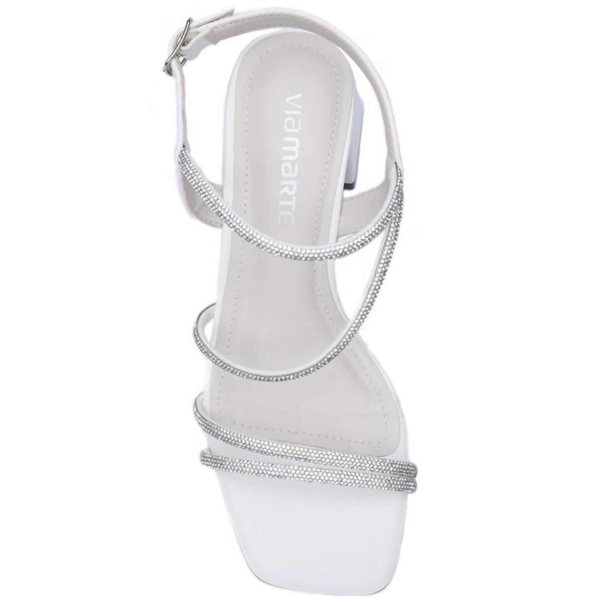 Sandália Via Marte Salto Bloco Strass Feminina Branco Branco
