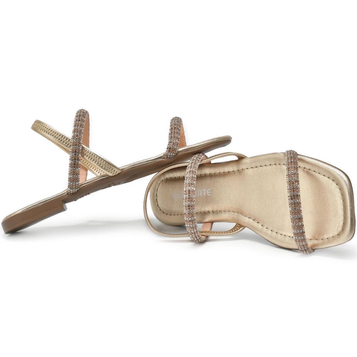 Rasteira Via Marte Metalizado Strass Feminina - Dourado Dourado 3