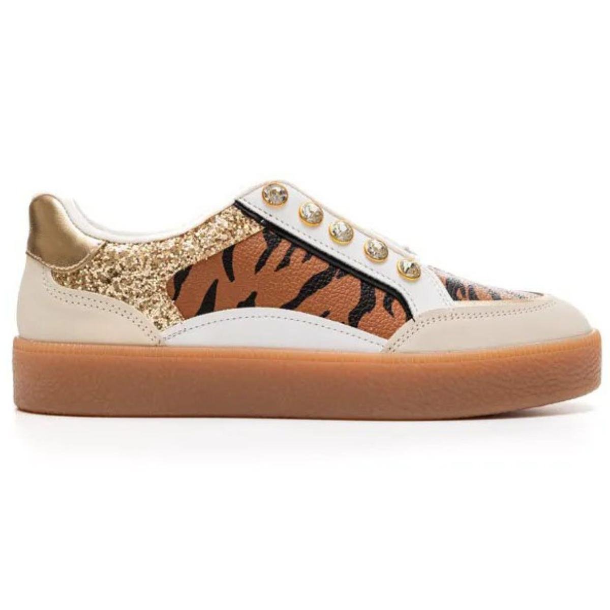 Tênis Vizzano Strass Tigre Feminino - Branco e Marrom Marrom 2