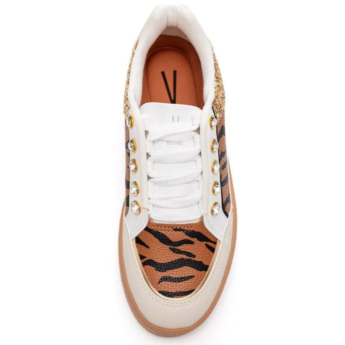 Tênis Vizzano Strass Tigre Feminino - Branco e Marrom Marrom 3