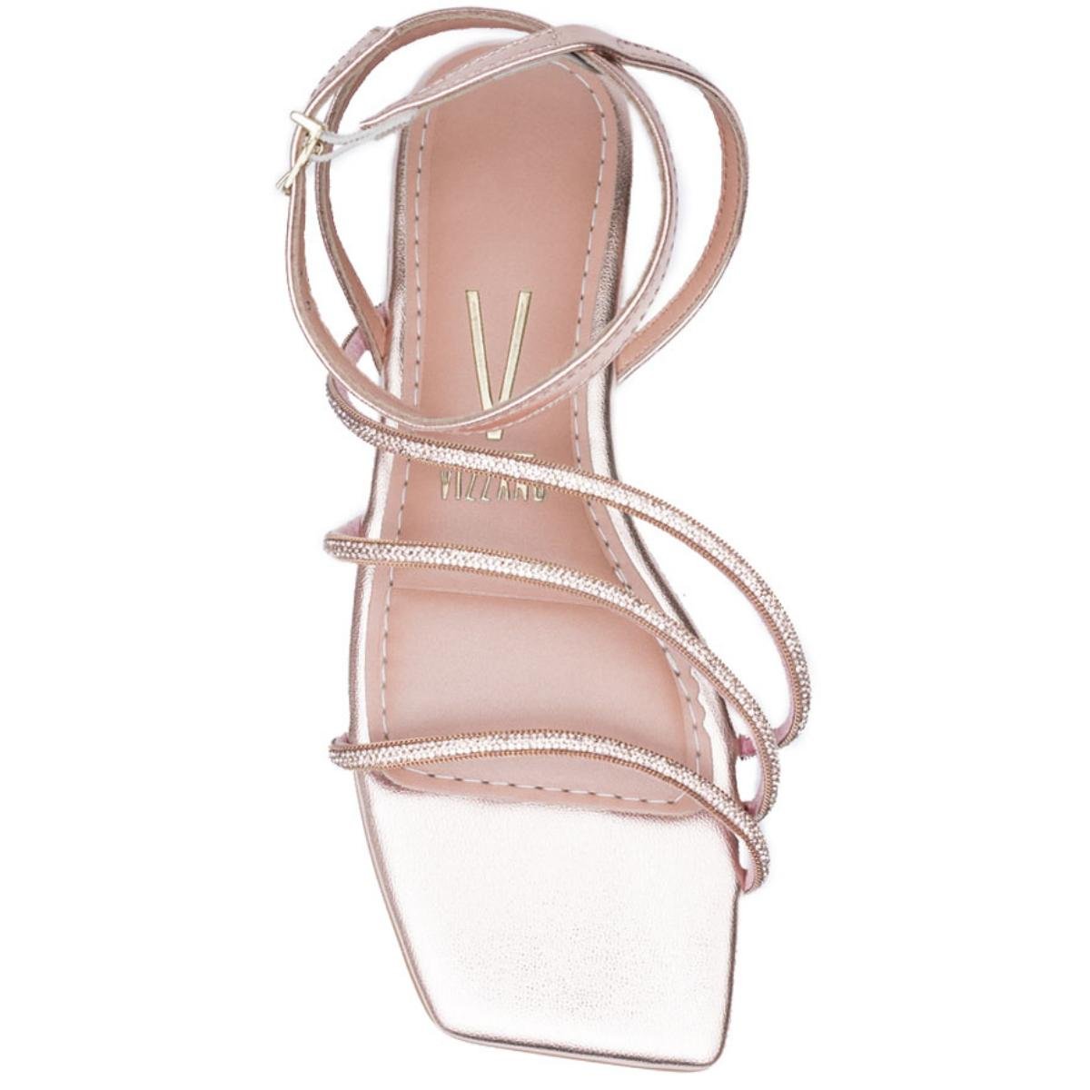 Rasteira Vizzano Metalizada Strass Feminina - Ouro Rosado Dourado 3