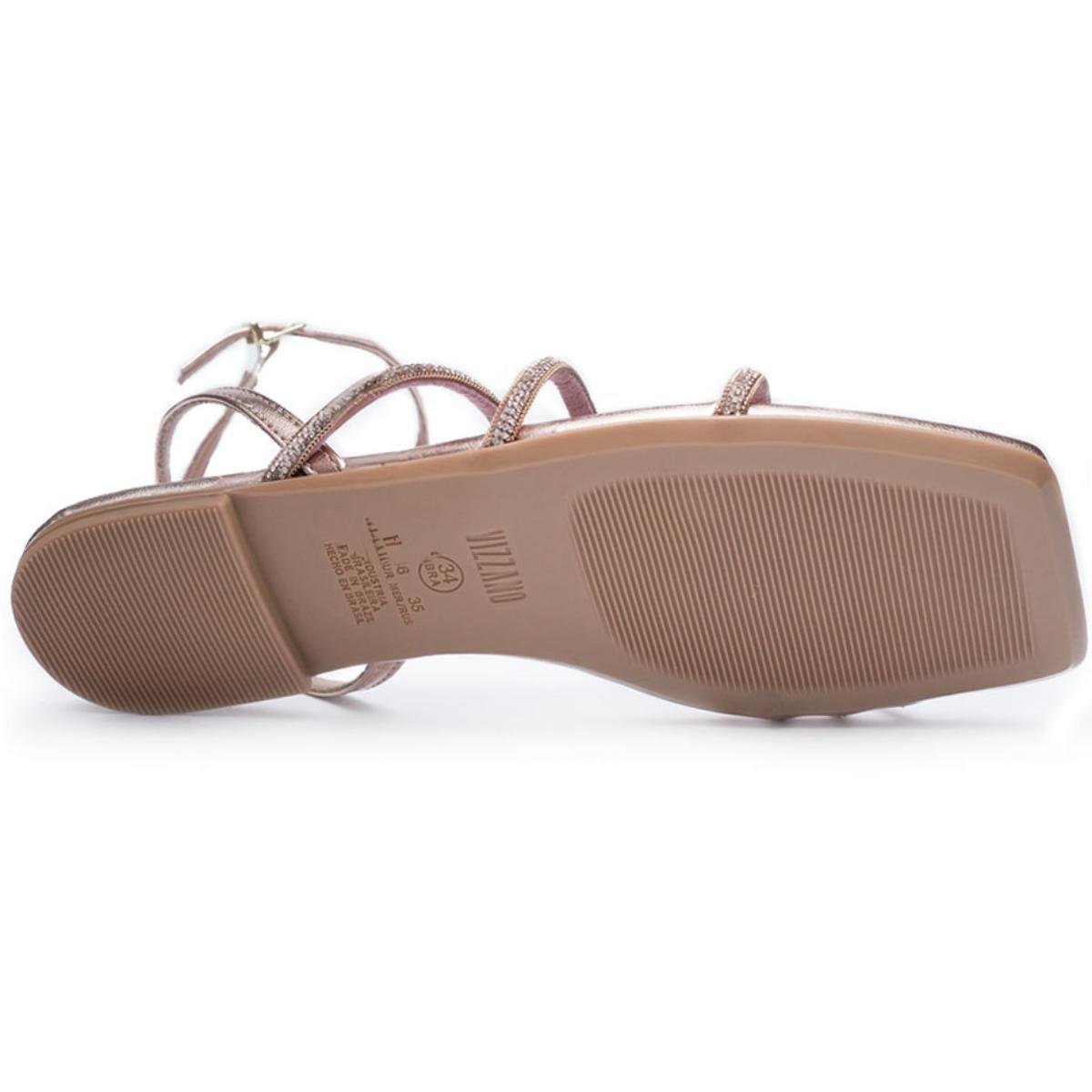 Rasteira Vizzano Metalizada Strass Feminina - Ouro Rosado Dourado 5