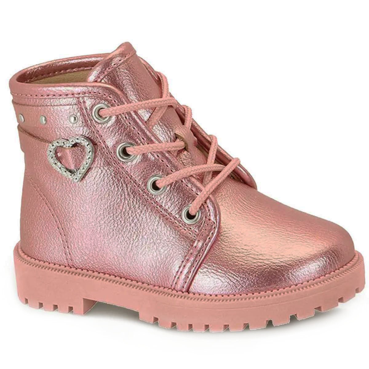 Bota Coturno Infantil Molekinha Metalizada Menina - Rosa Rosa 1
