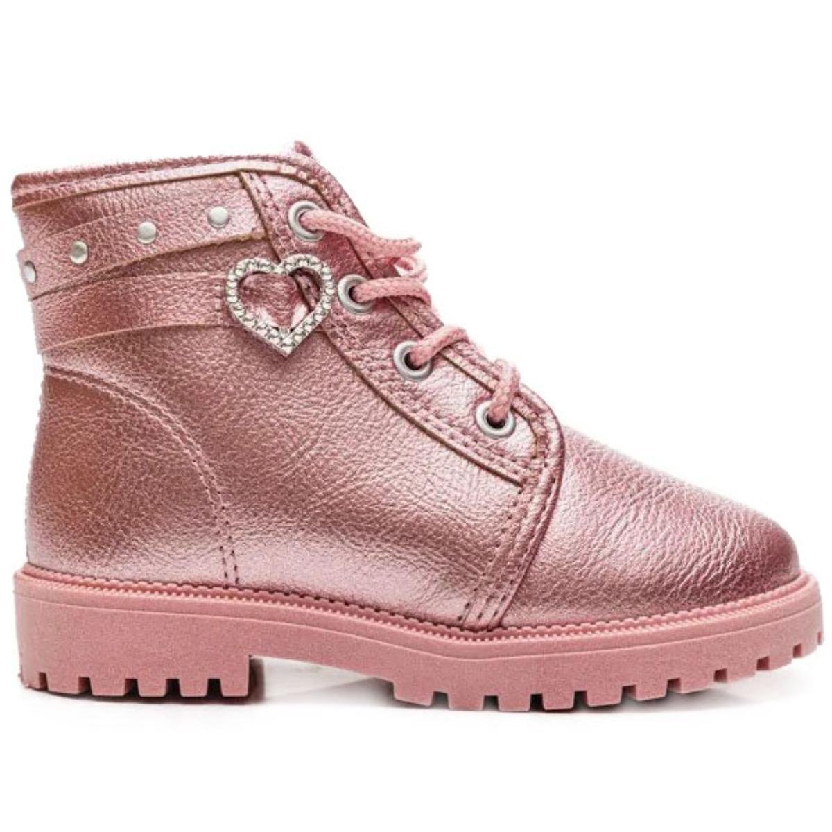 Bota Coturno Infantil Molekinha Metalizada Menina - Rosa Rosa 2