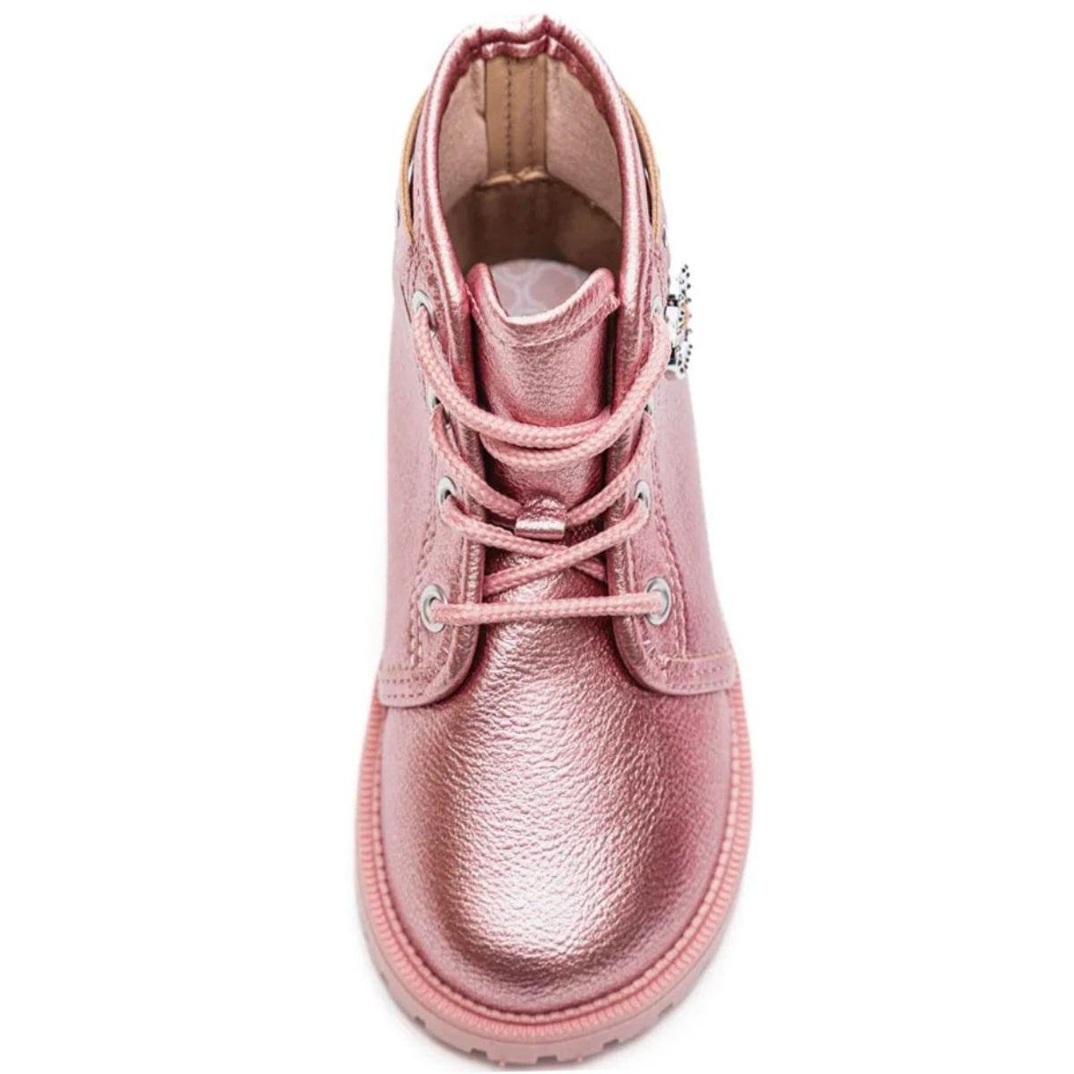 Bota Coturno Infantil Molekinha Metalizada Menina - Rosa Rosa 3