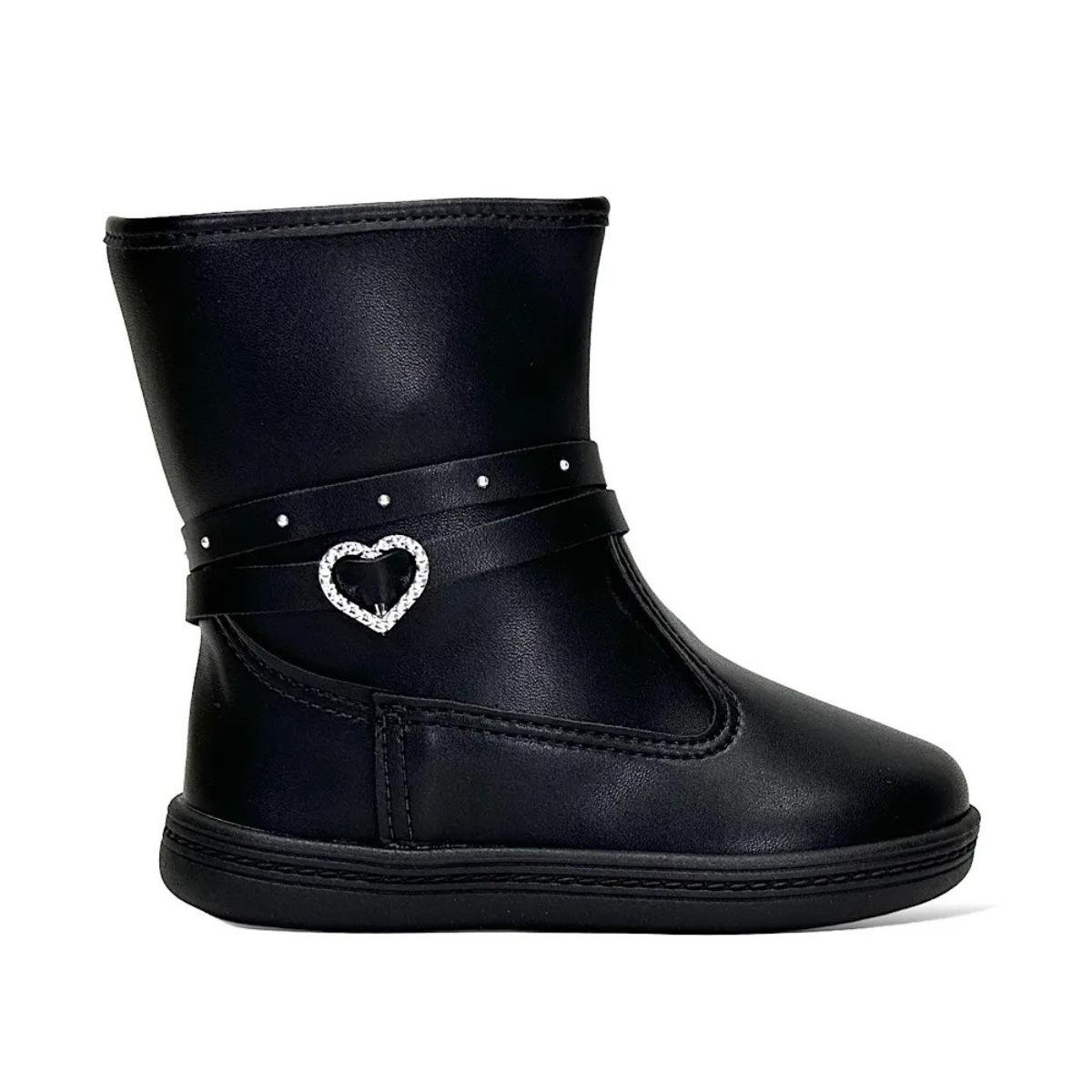 Bota Infantil Molekinha Coração Menina - Preto Preto 2