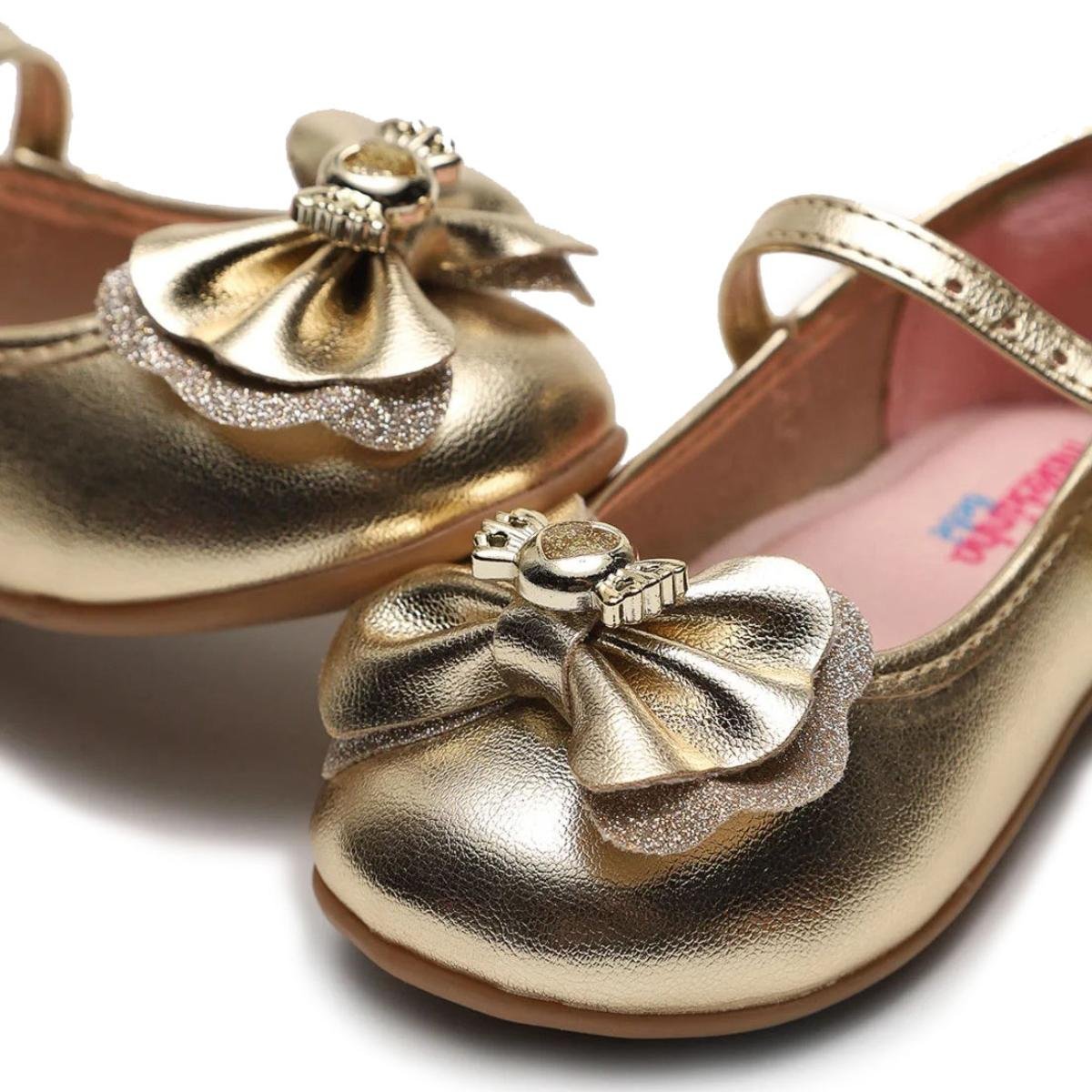 Sapatilha Boneca Molekinha Metalizado Laço - Dourado Dourado 3