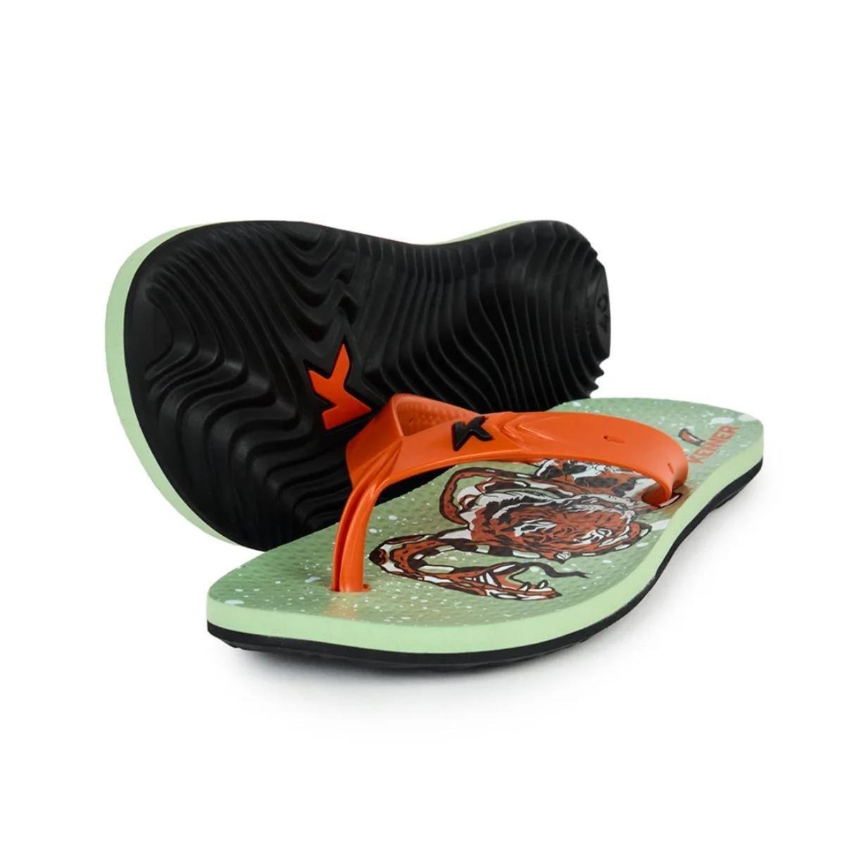 Chinelo Infantil Kenner Summer Old School Kids - Verde e Laranja Verde 2