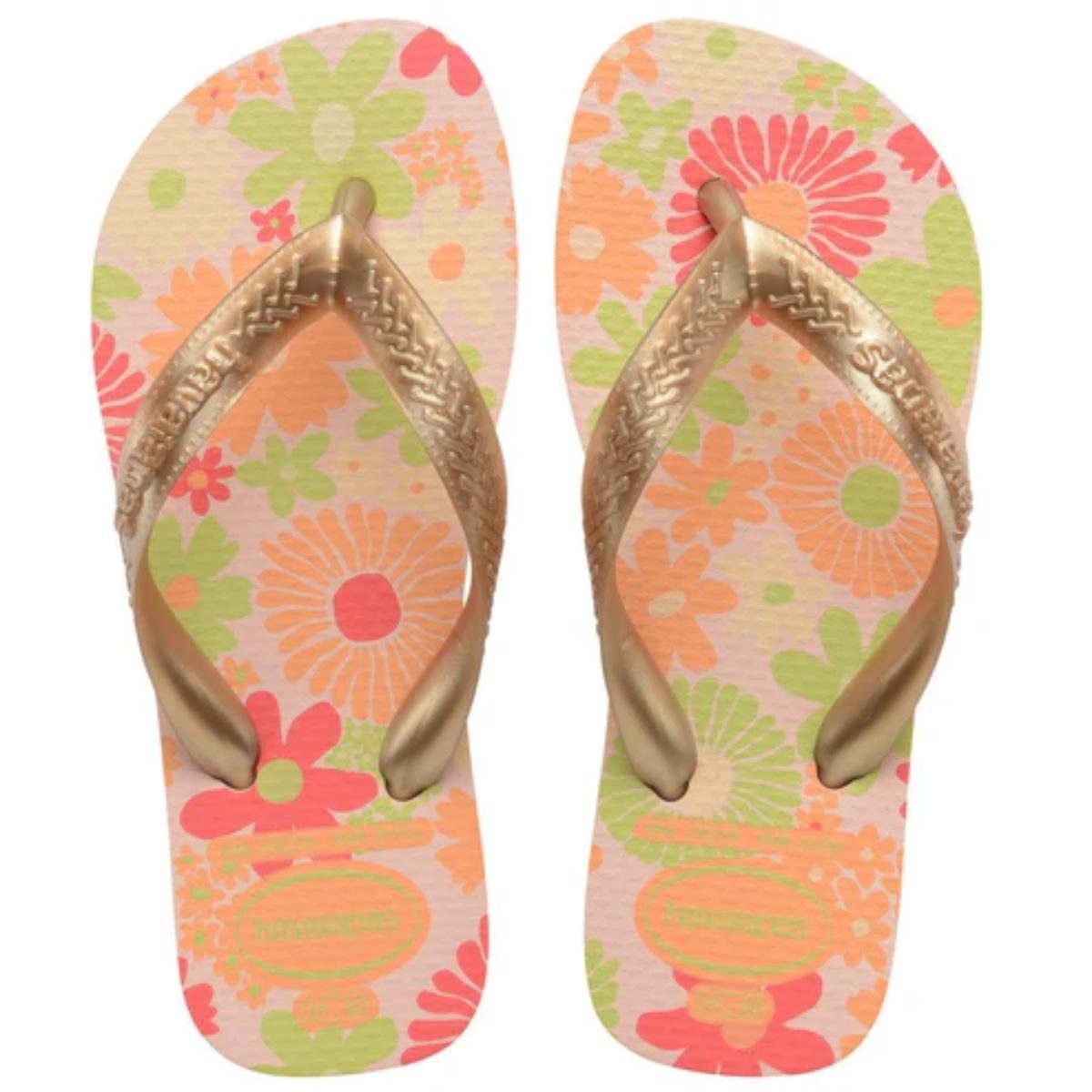 Chinelo Infantil Havaianas Flores Kids - Rosê Rosa 1