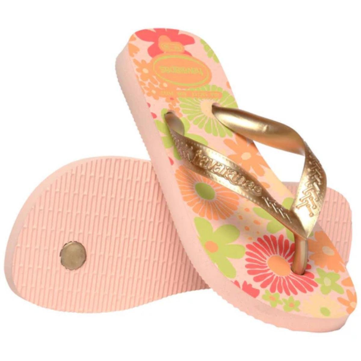 Chinelo Infantil Havaianas Flores Kids - Rosê Rosa 4