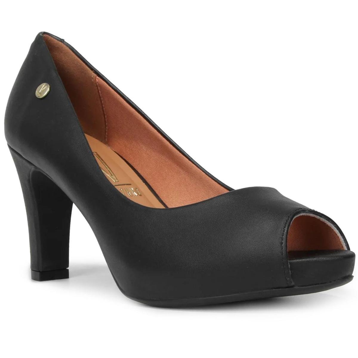 Peep Toe Vizzano Meia Pata Embutida Salto Alto Feminino Preto Preto