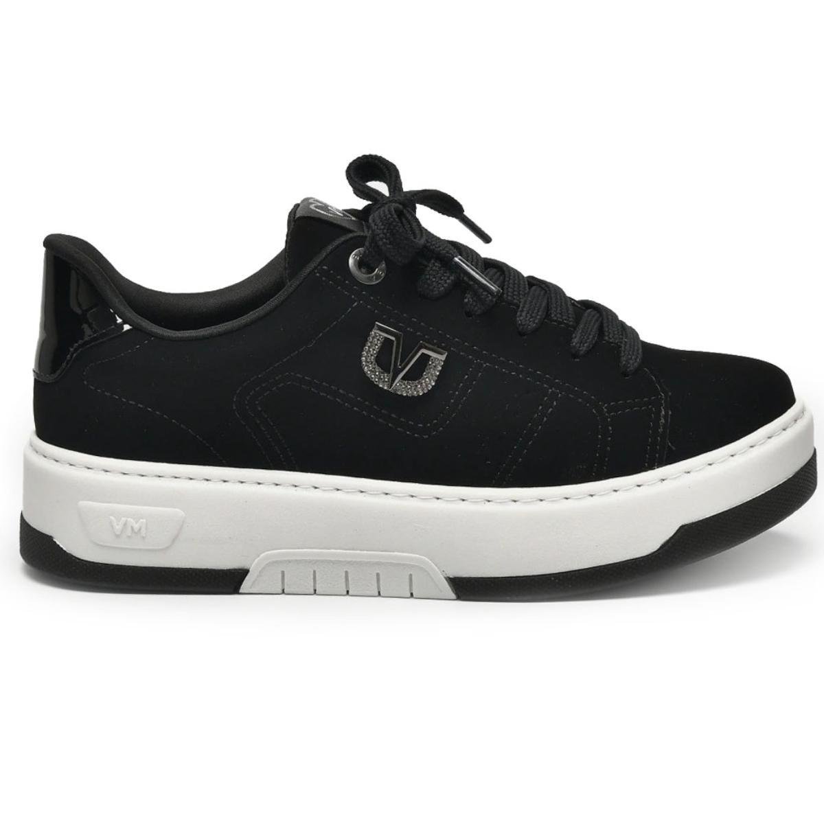 Tênis Via Marte Casual Nobuck Feminino - Preto e Branco Preto 2