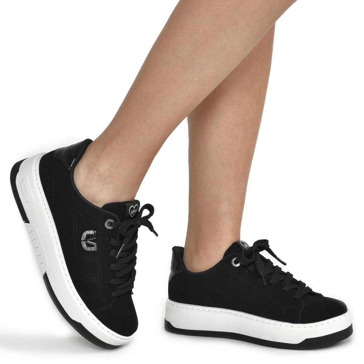 Tênis Via Marte Casual Nobuck Feminino - Preto e Branco Preto 4