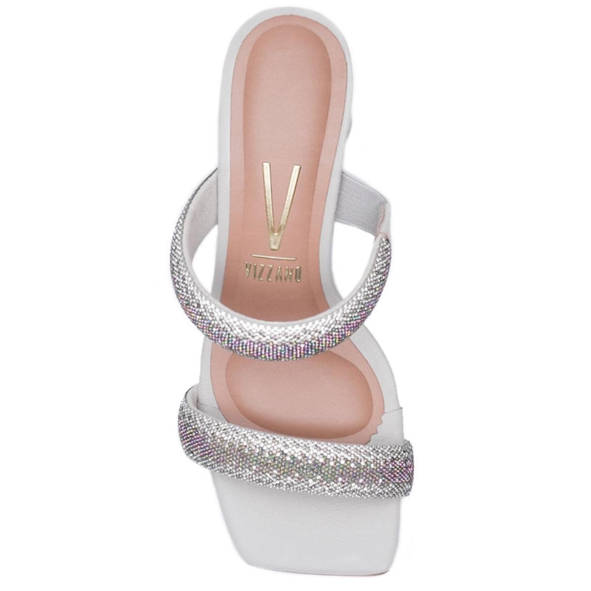 Sandália Vizzano Salto Bloco Strass Feminino - Off White Prata 3