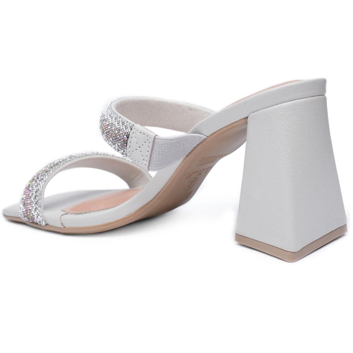 Sandália Vizzano Salto Bloco Strass Feminino - Off White Prata 4