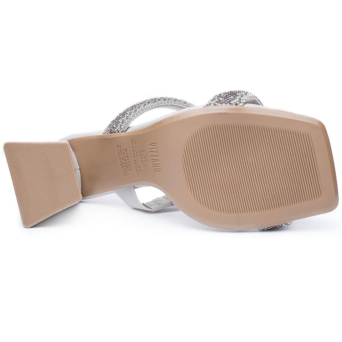 Sandália Vizzano Salto Bloco Strass Feminino - Off White Prata 5