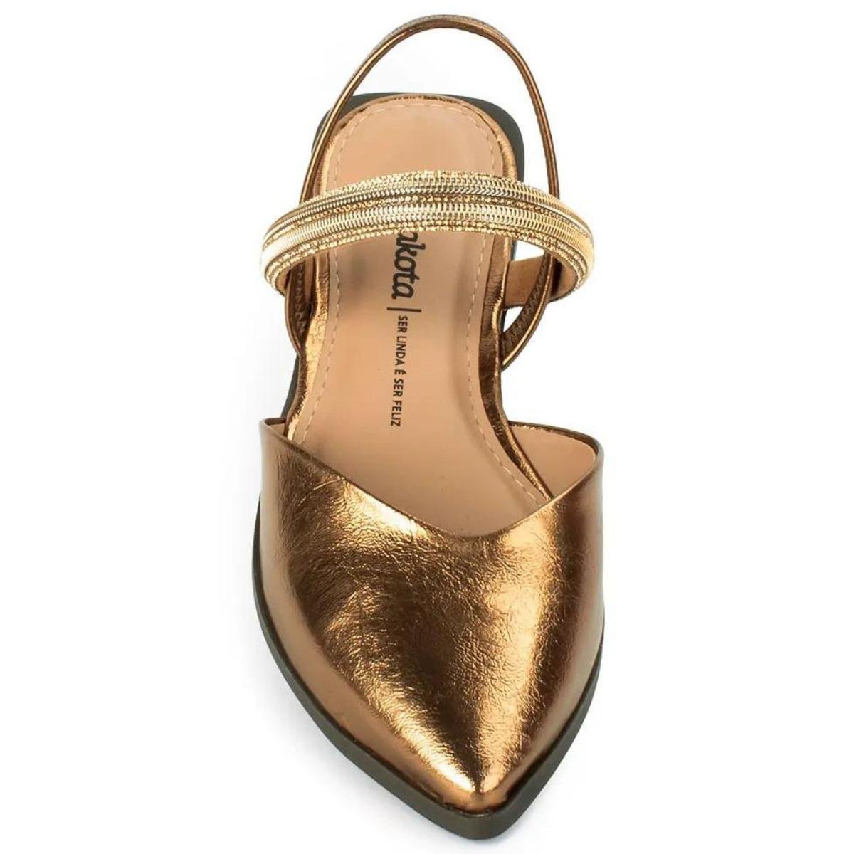 Rasteira Dakota Tira Strass Bico Fino Feminina - Cobre Dourado 3